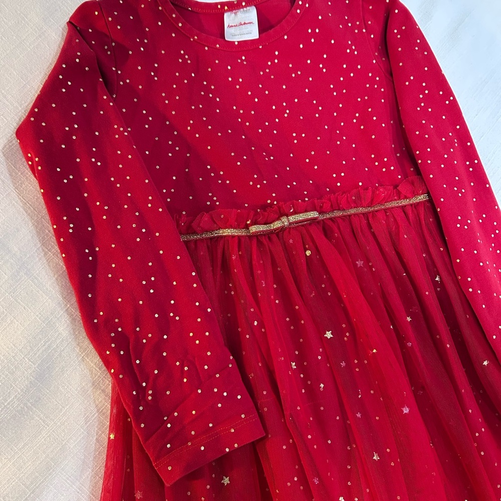 Hanna Andersson Red Shimmer Star Dress In Soft Tulle US 6-7/120